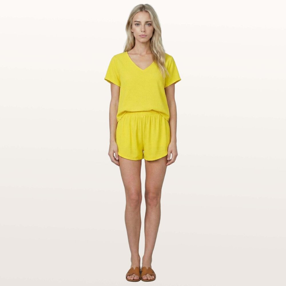 Yellow Two Piece Shorts Set Womens Summer Lounge Outfit